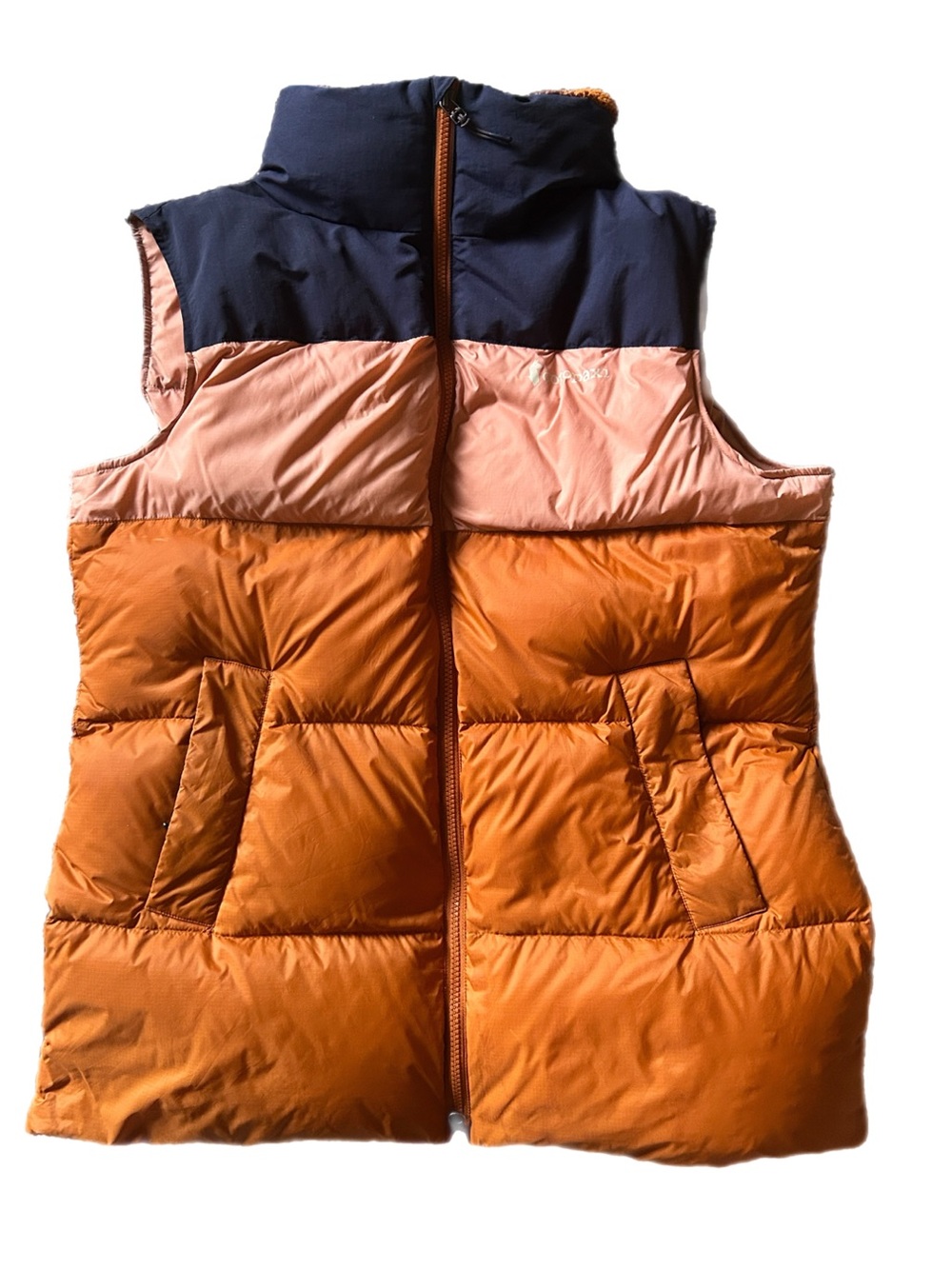 cotopaxi Navy, Pink & Orange Colorblock Puffer Vest Women’s XL